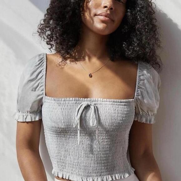 Wilfred Tops - Wilfred Aritzia Smocked Chiffon Ruffle Sheer Coquette Blouse Ivory Size M